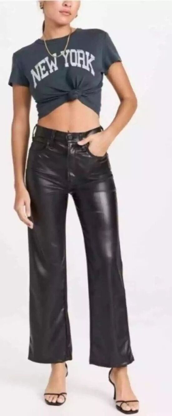 New MOTHER The Rambler Zip Ankle Faux Leather Pants Black Size 31